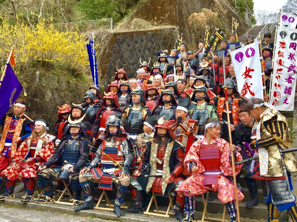 岡城桜まつり　甲冑武者行列 広瀬神社 記念撮影